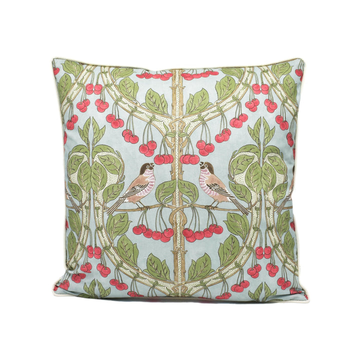 GP and J Baker - Birds &amp; Cherries - Soft Blue - Charming Floral Bird Designer Cushion Cover  - Luxury Throw Pillow - Handmade Home Décor.