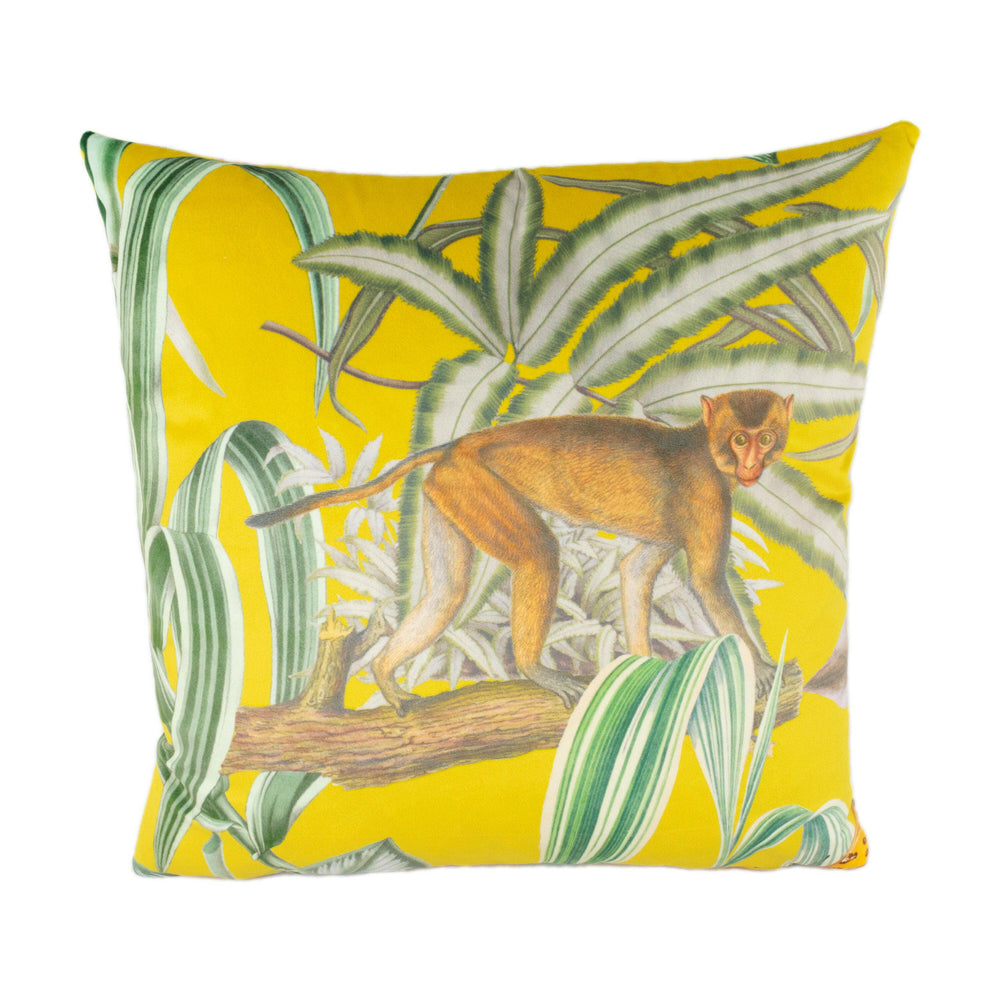 Prestigious - Barbados - Citron - Maximalist Tropical Landscape Velvet Cushion Cover - Handmade Throw Pillow Designer Home Decor.
