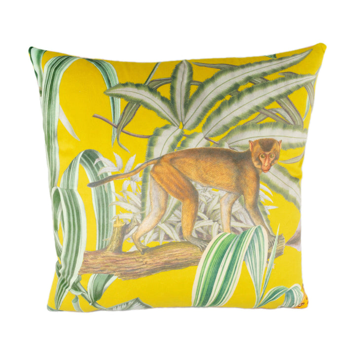 Prestigious - Barbados - Citron - Maximalist Tropical Landscape Velvet Cushion Cover - Handmade Throw Pillow Designer Home Decor.