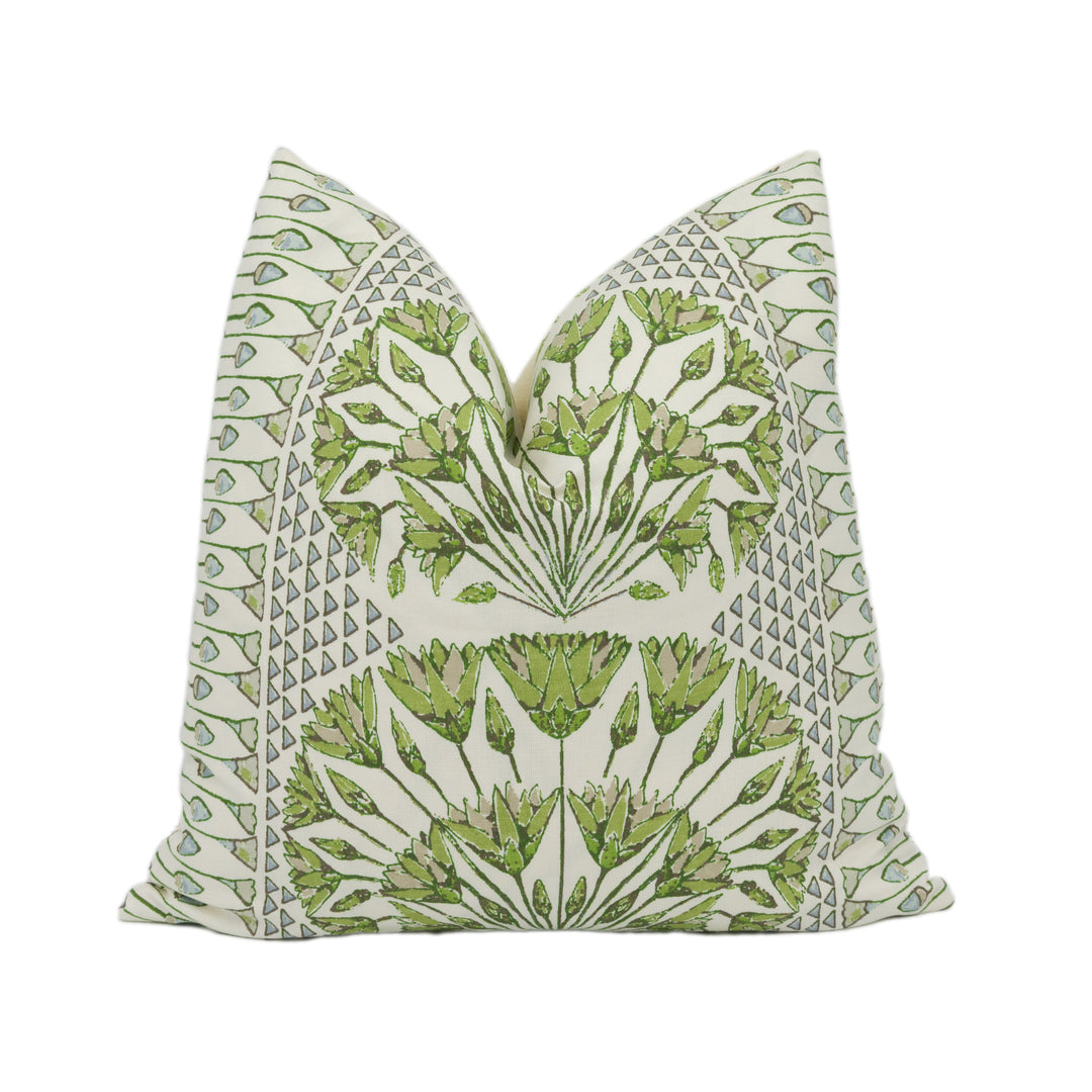 Anna French x Thibaut - Cairo - Green and White Cushion Cover – Lotus-Inspired Elegance