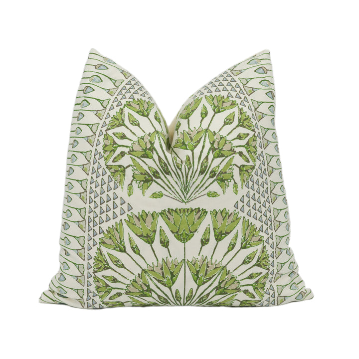 Anna French x Thibaut - Cairo - Green and White Cushion Cover – Lotus-Inspired Elegance