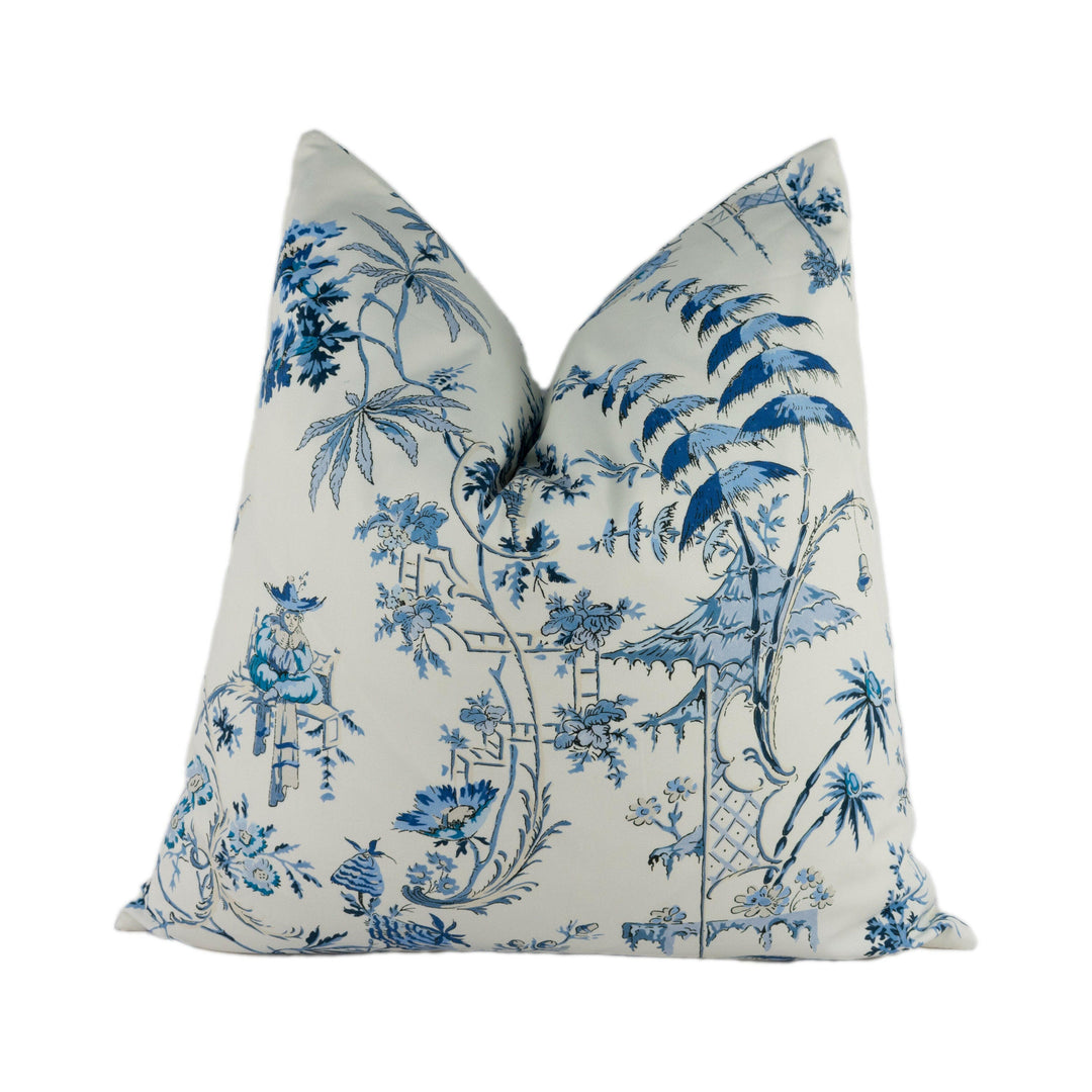 Scalamandre - Nanjing - China Blue - Ancient Chinese Chinoiserie Designer Cushion Cover - Handmade Throw Pillow Luxury Home Decor.