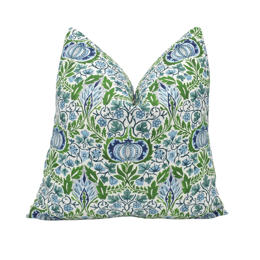 William Morris - Little Chintz - Nettle / Woad - Classic Morris Indian Inspired Pomegranate Designer Cushion Cover - Luxury Throw Pillow.