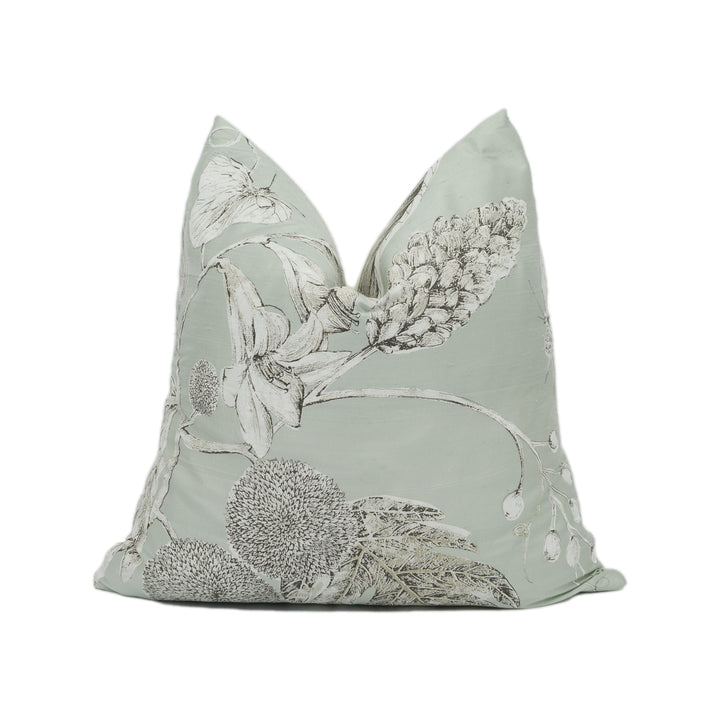 Harlequin - Amborella Silk -  Seaglass - Stunning 100% Silk Botanical Cushion Cover Throw Pillow Designer Home Décor