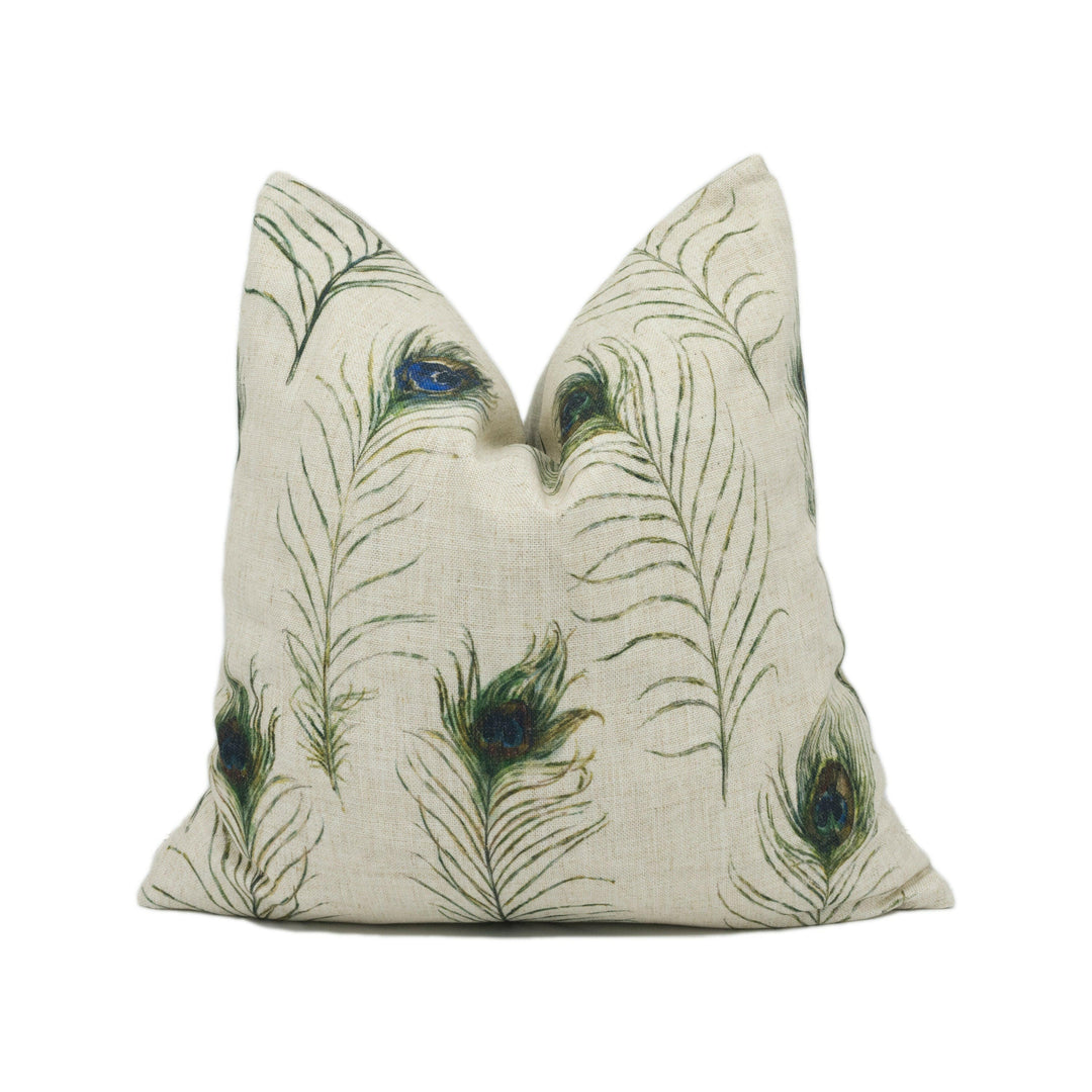 Clarke & Clarke x Studio G - Peacock Feathers - Linen - Chic Feather Motif Cushion Cover - Handmade Throw Pillow - Designer Home Décor.