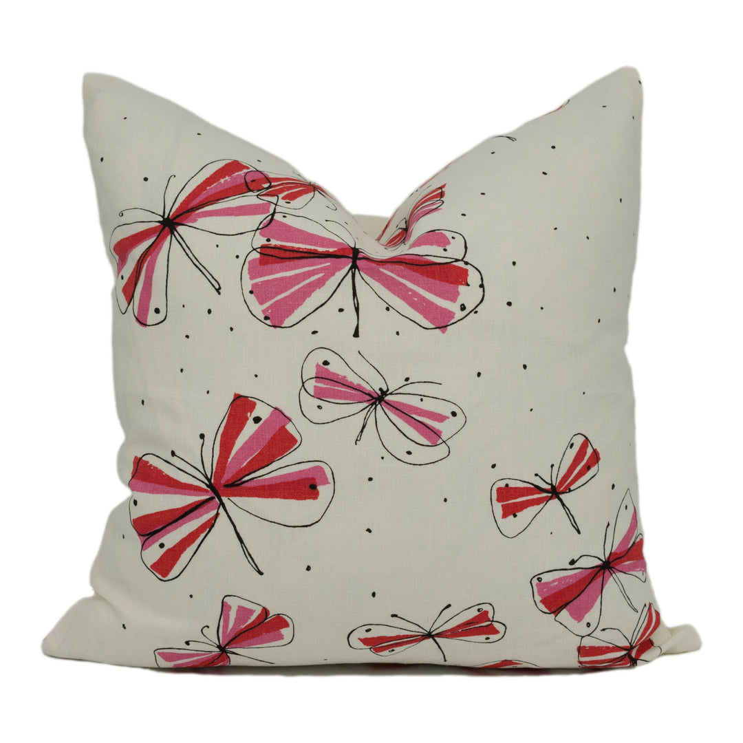 Vera Neumann for Schumacher - Monarch's March - Red and Pink - Enchanting Nature Cushion Cover - Handmade Throw Pillow - Designer Home Décor.