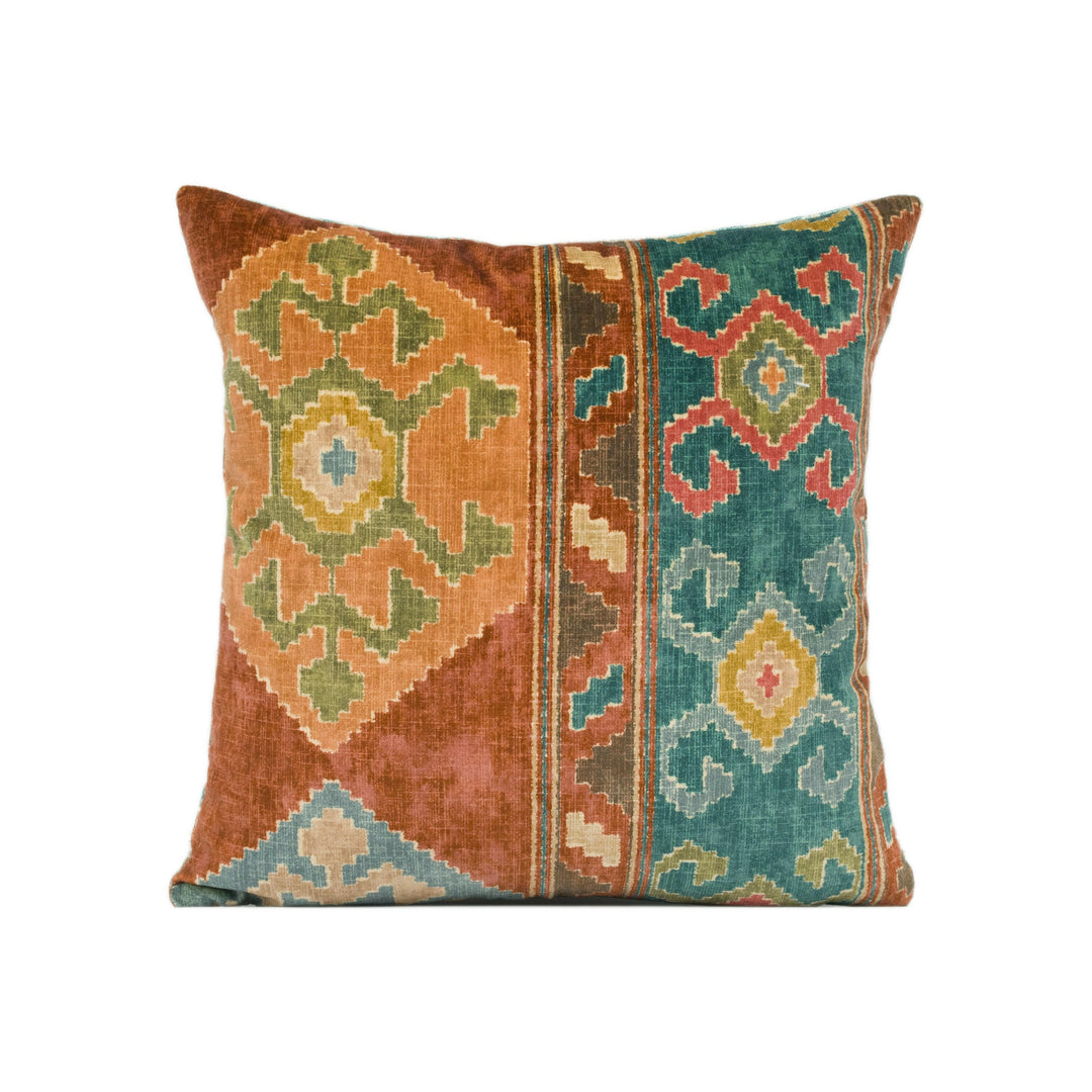 Mulberry - Nomad Velvet - Spice - Ethnic Carpet Inspired Geometric Cushion Cover - Handmade Throw Pillow - Designer Home Décor.