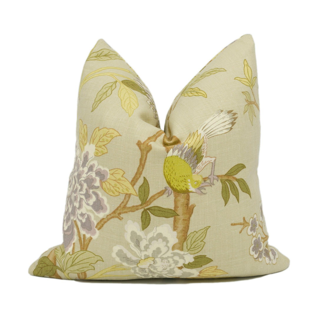 GP & J Baker - Hydrangea Bird - Taupe / Mauve - Exotic Chinese Inspired Cushion Cover - Handmade Throw Pillow - Designer Home Décor.