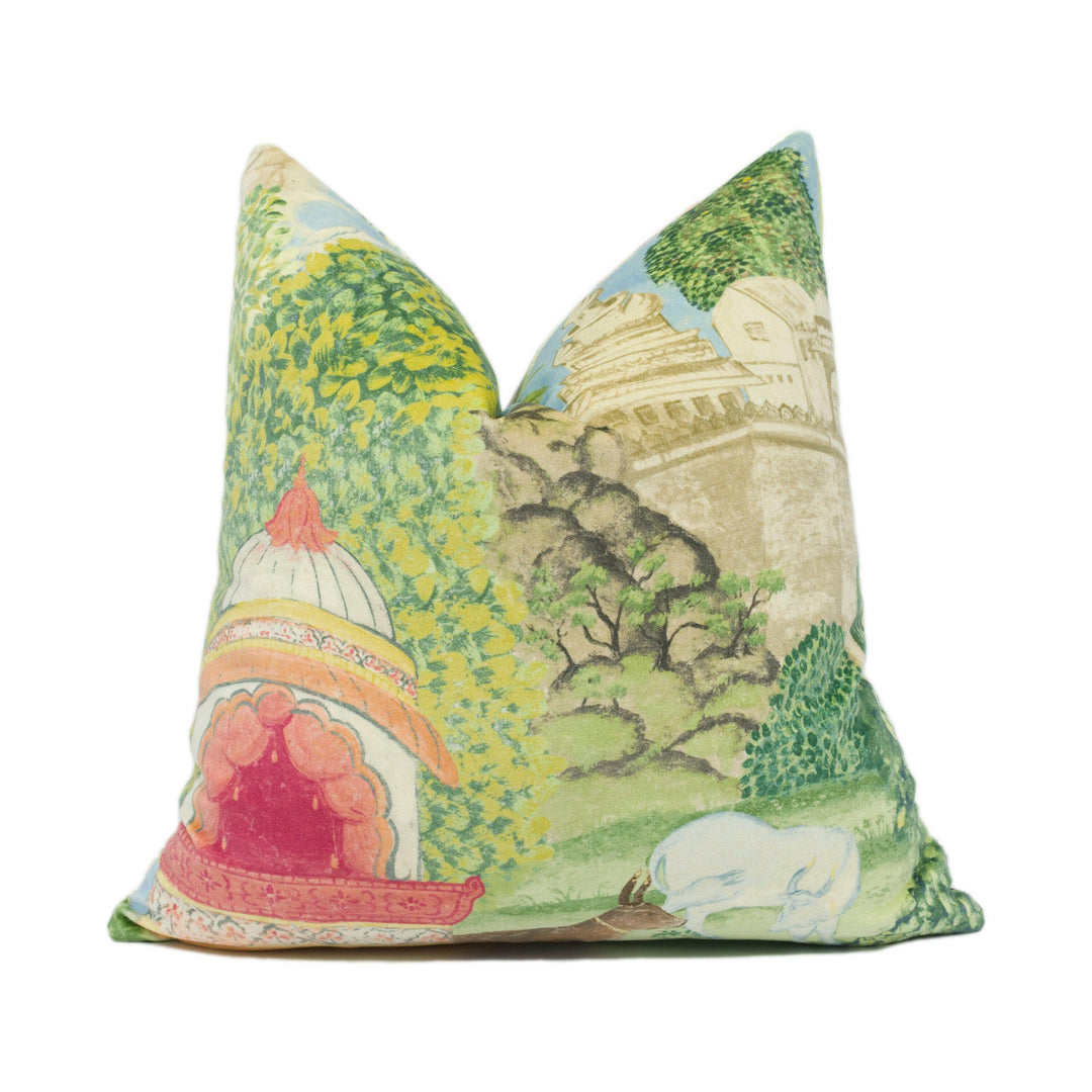 Zoffany - Peacock Garden Velvet - Green / Coral - Lush Indian Inspired Cushion Cover - Handmade Throw Pillow - Designer Home Décor.