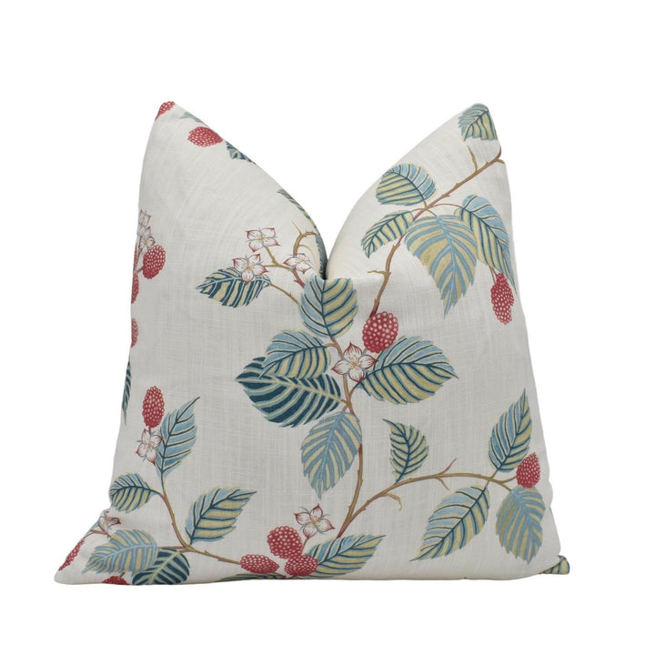 Sanderson - Rubus - Raspberry - Beautiful Delicate Vine and Berry Designer Cushion Cover - Floral Luxury Throw Pillow - Handmade Home Decor.