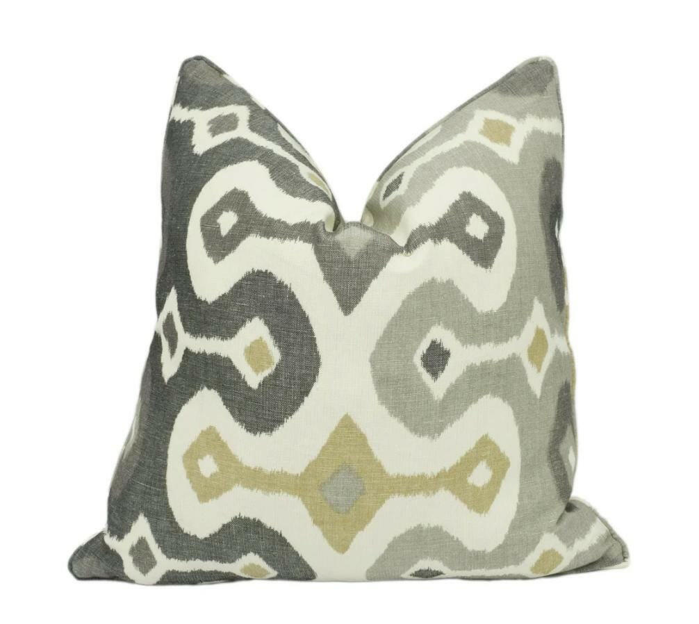 Martyn Lawrence Bullard x Schumacher - Darya Ikat - Stone - Authentic Ikat Designer Cushion Cover - Handmade Throw Pillow - Luxury Home.