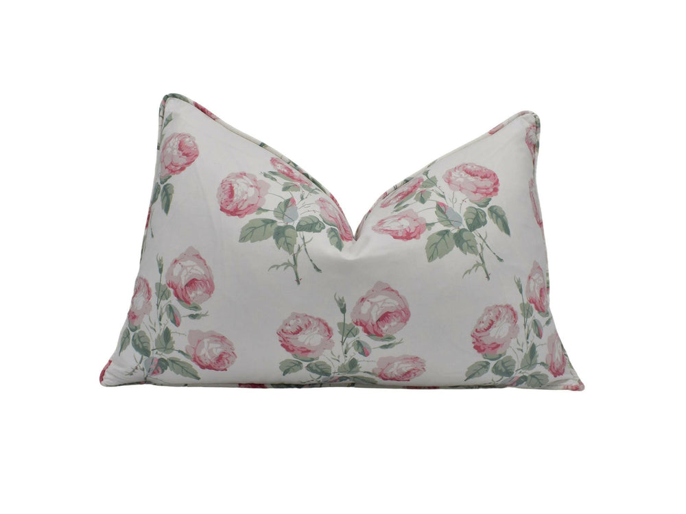 Colefax and Fowler - Bowood - Pink / Leaf Chintz - Iconic Rose Floral Designer Cushion Cover - Luxury Chintz Throw Pillow - Handmade Decor.