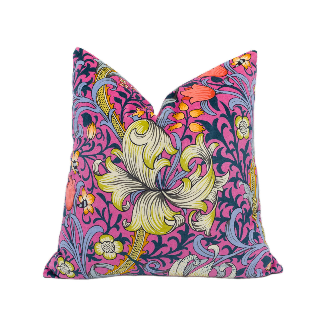 William Morris - Golden Lily - Serotonin Pink - 60's Psychedelic Velvet Cushion Cover - Maximalist Morris Pillow Cover - Trendy Cluttercore.