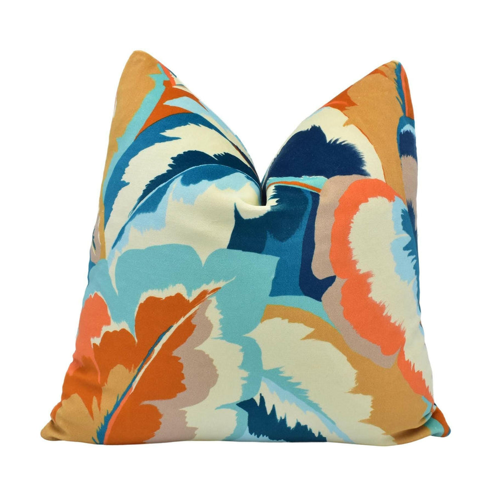 Harlequin - Calathea - Azul / Onsen / French Ochre / Paprika - Bold Tropical Designer Plant Cushion Cover - Luxury Throw Pillow - Handmade.