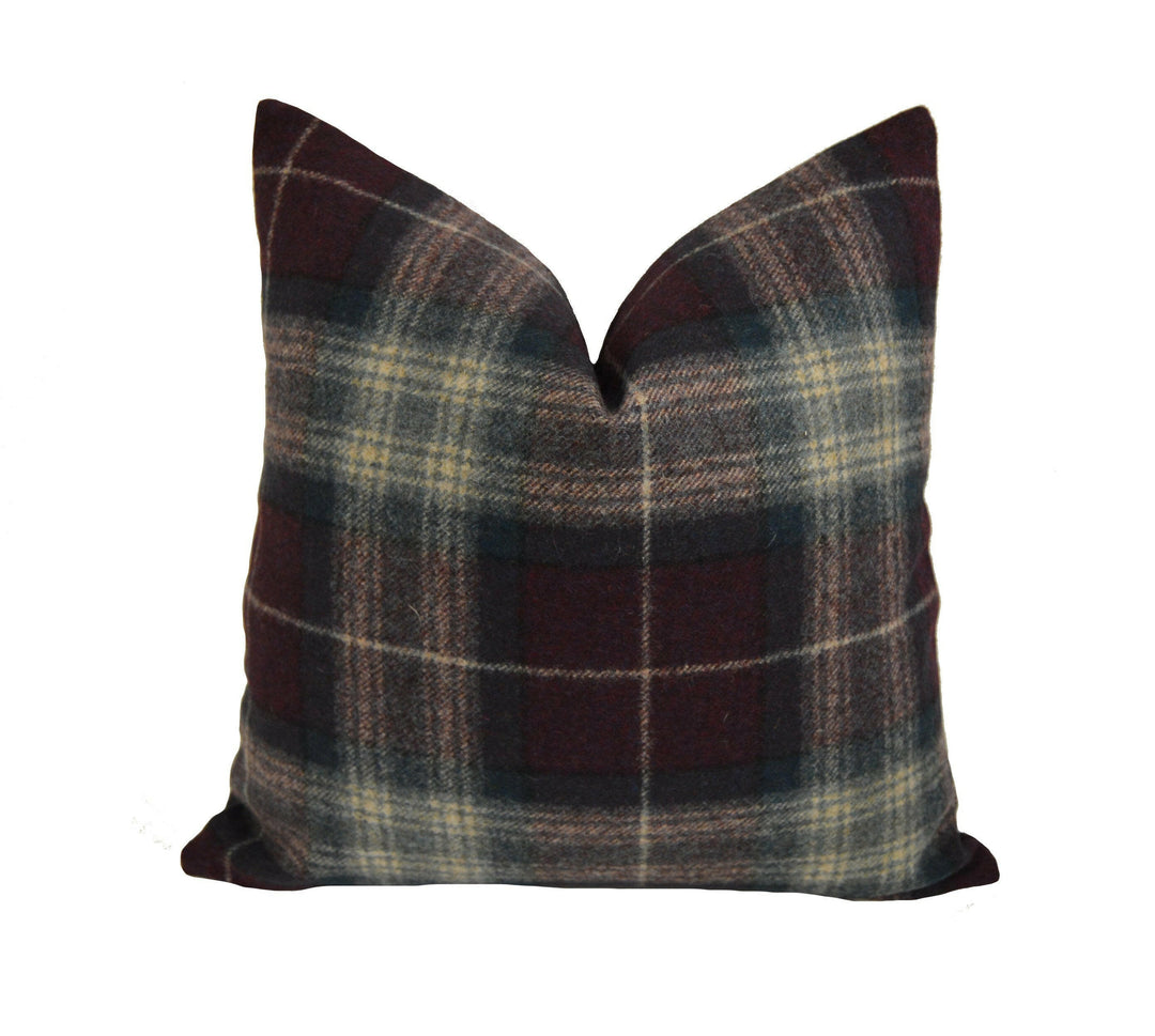 Abraham Moon - Threshfield - Iolite - 100% Pure New Wool Plaid Cushion Cover - Handmade Throw Pillow Designer Country Home Decor.