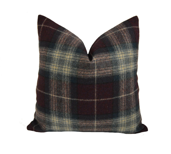 Abraham Moon - Threshfield - Iolite - 100% Pure New Wool Plaid Cushion Cover - Handmade Throw Pillow Designer Country Home Decor.