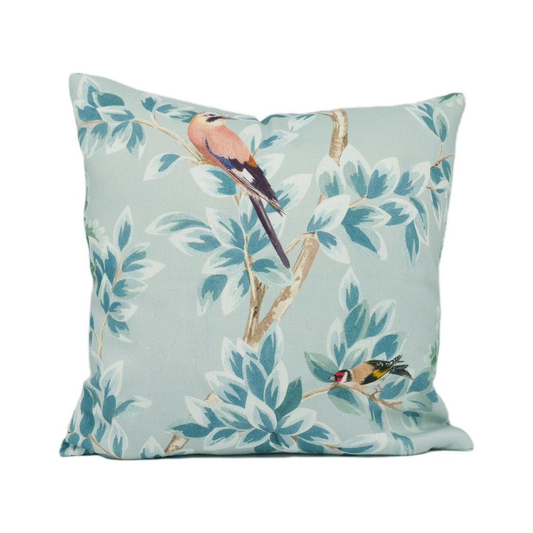 Osborne & Little - Netherfield - Sky Blue - Leafy Garden Birds Cushion Cover - Handmade Throw Pillow - Designer Home Décor.