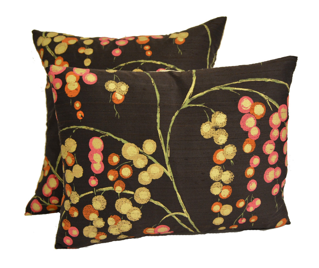 Harlequin - Iola - Fuchsia / Tangerine / Chocolate / Gold - Stunning Metallic Silk Cushion Cover Throw Pillow Designer Home Decor