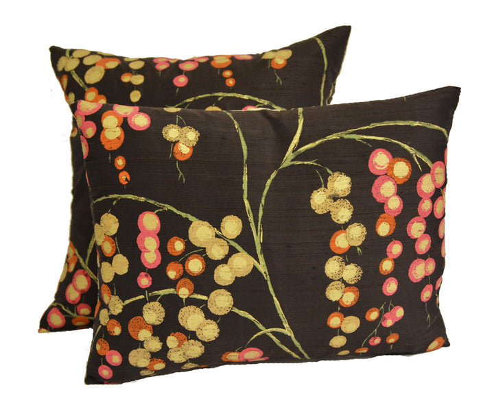 Harlequin - Iola - Fuchsia / Tangerine / Chocolate / Gold - Stunning Metallic Silk Cushion Cover Throw Pillow Designer Home Decor