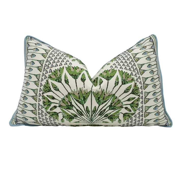 Anna French x Thibaut - Cairo - Green and White - Ancient Egyptian Lotus Pillow