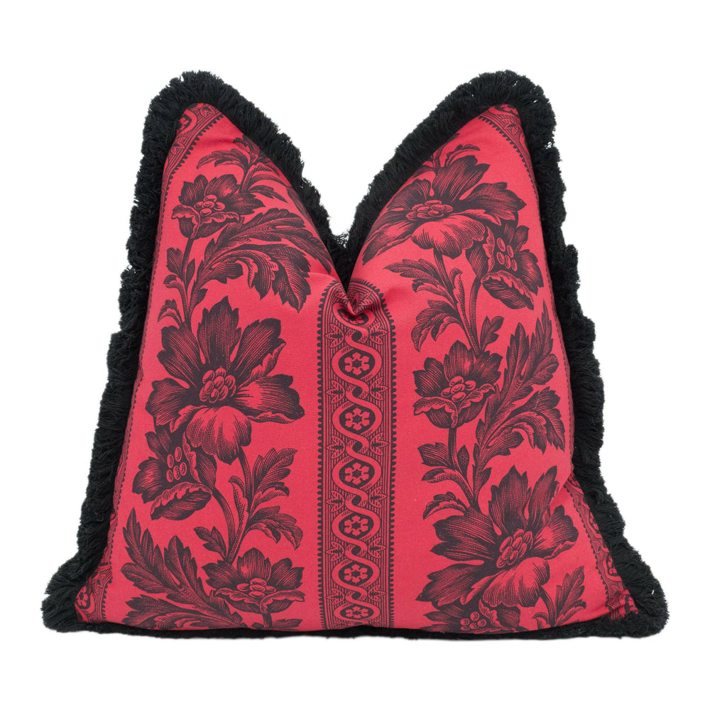 Ralph Lauren - Gwinnett Toile - Antique Red Floral - Luxury Plush Fringe Cushion Cover - Handmade Throw Pillow Designer Home Décor.