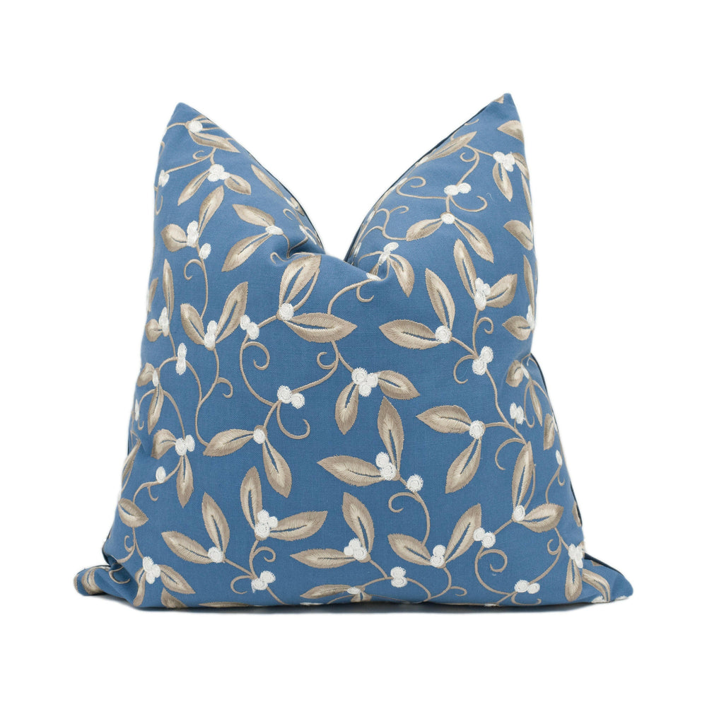 William Morris - Mistletoe Embroidery - May Blue - Charming Embroidered Floral Cushion Cover - Handmade Throw Pillow - Designer Home Décor.