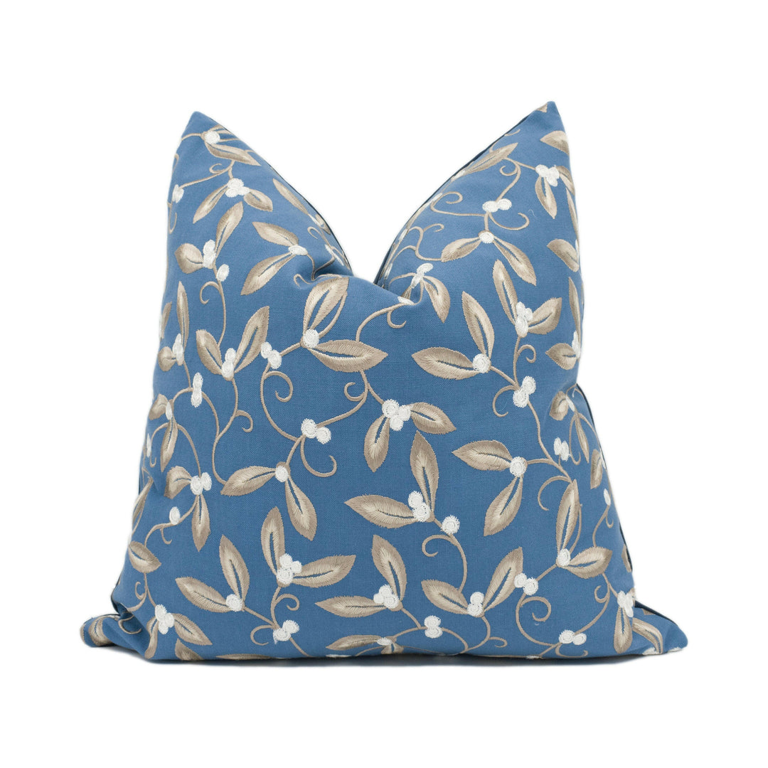 William Morris - Mistletoe Embroidery - May Blue - Charming Embroidered Floral Cushion Cover - Handmade Throw Pillow - Designer Home Décor.