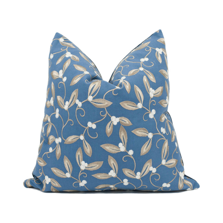 William Morris - Mistletoe Embroidery - May Blue - Charming Embroidered Floral Cushion Cover - Handmade Throw Pillow - Designer Home Décor.