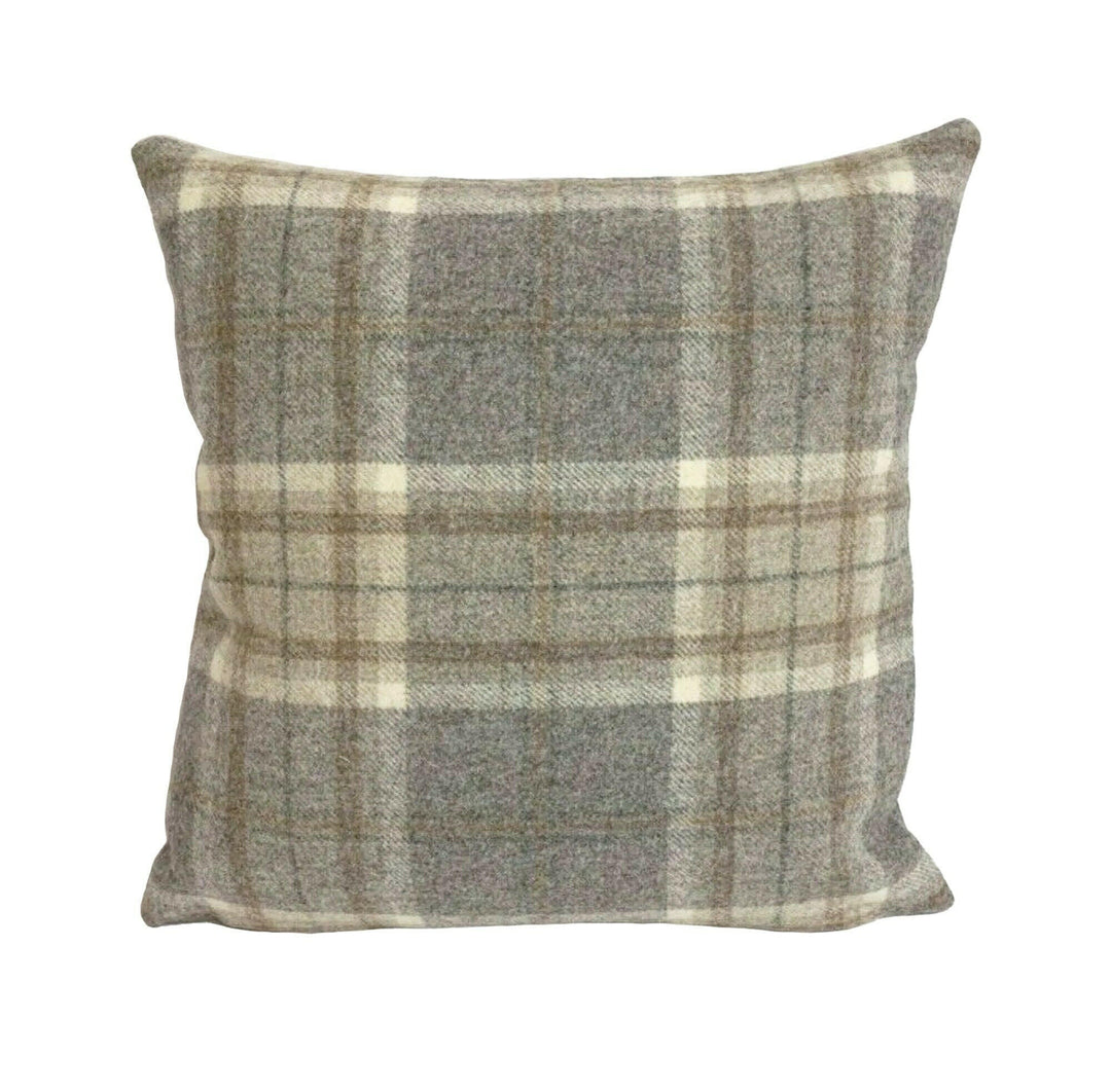 Abraham Moon - Aysgarth - Mushroom - 100% Wool Cushion Cover - Designer Plaid Pillow Cover - Handmade Custom Abraham Moon Pillow.