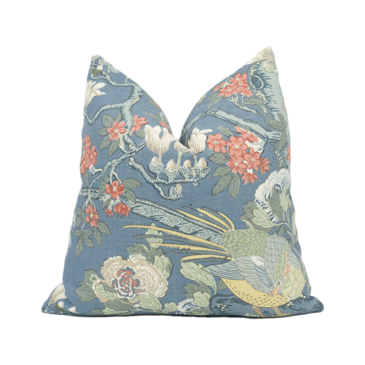 GP &amp; J Baker - Rockbird Signature - Teal - Exotic Magnolia Tree Pheasant Cushion Cover Handmade Throw Pillow Designer Home Décor