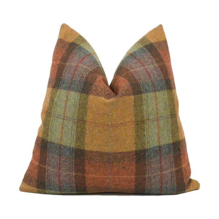 Abraham Moon - Skye - Burnt Orange -  100% Wool Cushion Cover - Designer Plaid Pillow Cover - Handmade Custom Abraham Moon Pillow.