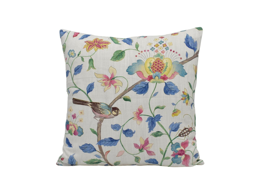 Sanderson - Aril's Garden - Indigo / Red  - Trailing Floral & Fauna Indienne Designer Cushion Cover - Luxury Throw Pillow - Handmade Home.
