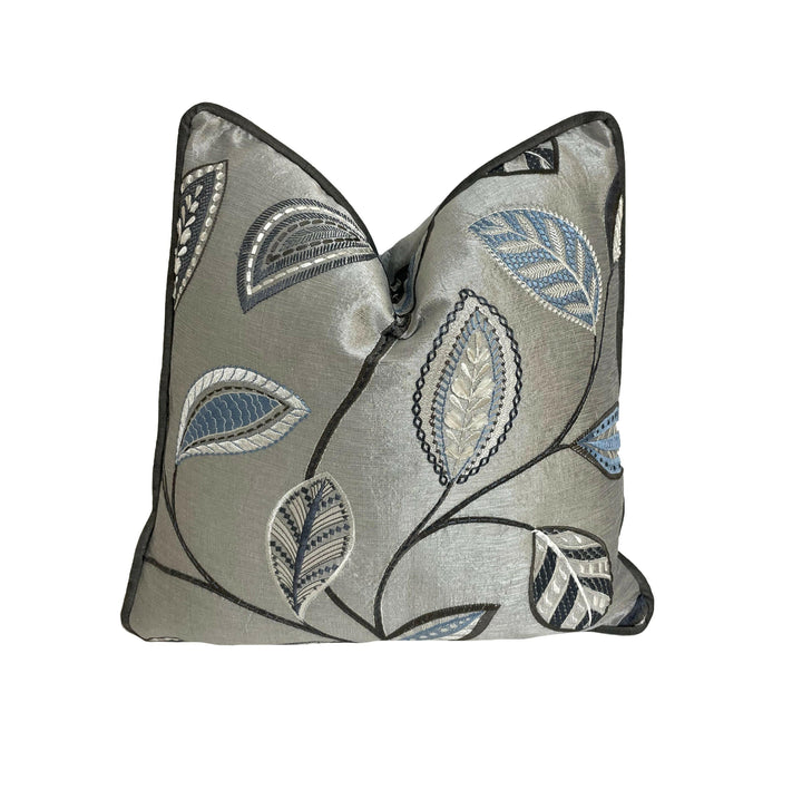 Jane Churchill - Anza - Blue - Glamorous Metallic Embroidered Designer Cushion Cover - Handmade Throw Pillow Luxury Home Decor.