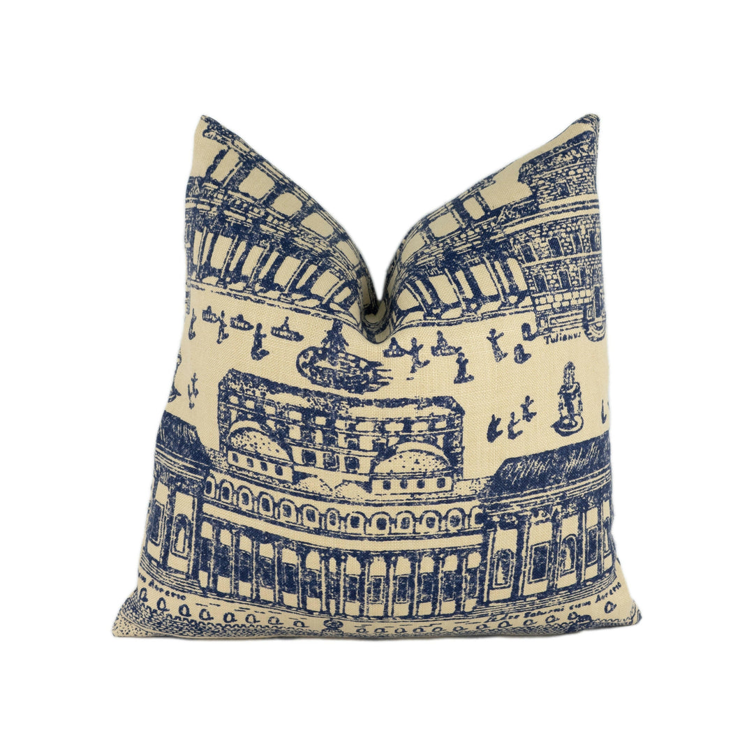 Zoffany - Rome - Taupe / Indigo - Stunning Woven Roman Landscape Cushion Cover - Handmade Throw Pillow Designer Home Decor.