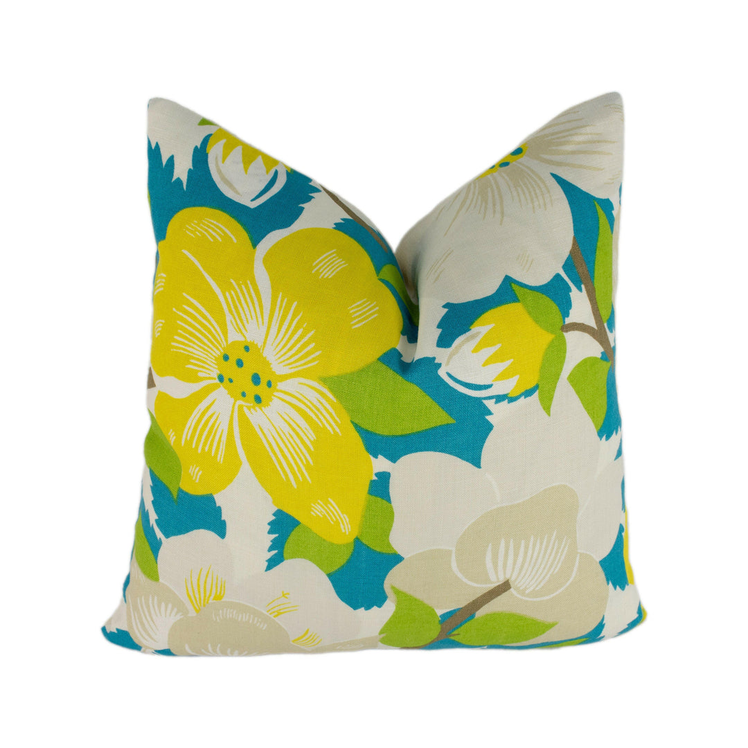 Schumacher & Paul Poiret - Magnolias - Citron / Peacock - Lush 1930's Floral Designer Cushion Cover - Handmade Throw Pillow Home Decor.