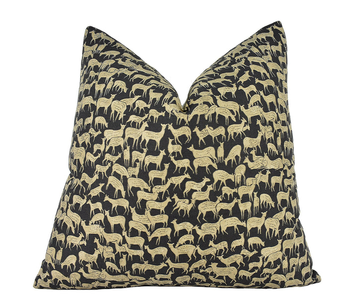 Schumacher - Fauna - Carbon - Charming &amp; Unique Deer Designer Cushion Cover - Handmade Throw Pillow - Luxury Home Decor.