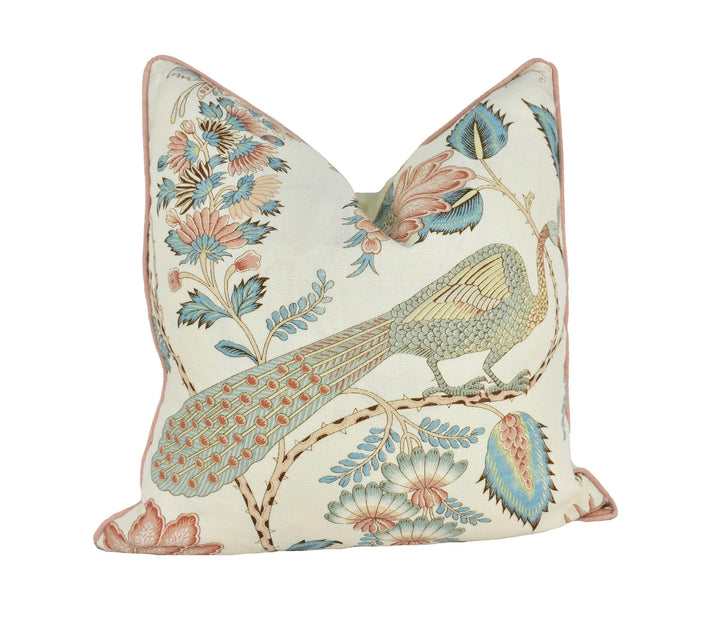 Schumacher - Campagne - Peacock &amp; Rouge - Lush Lively French Floral Designer Cushion Cover - Handmade Throw Pillow - Designer Home Decor.