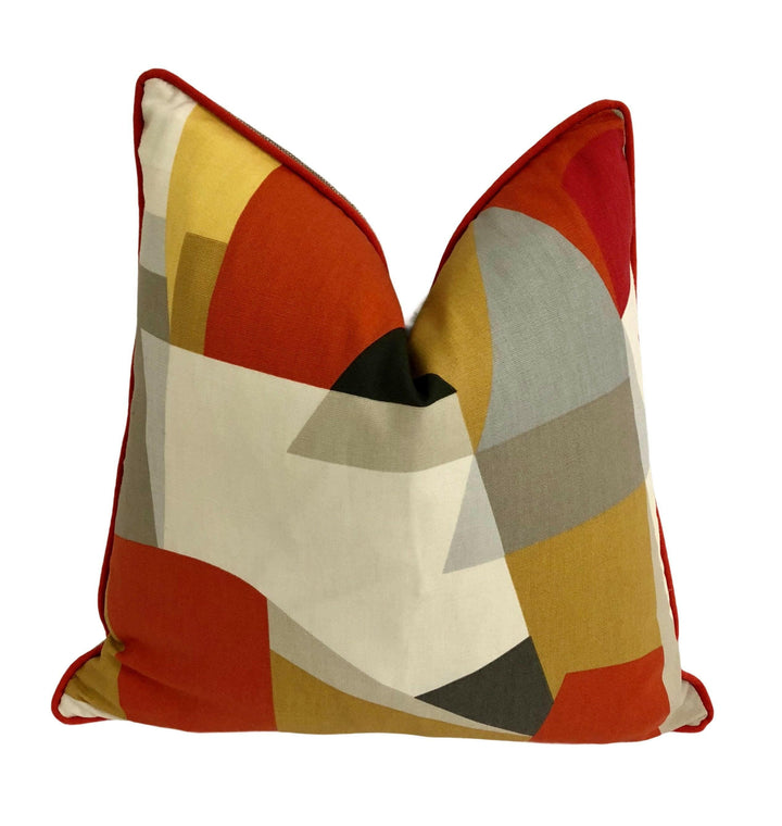 Scion - Pucci - Stone / Chilli / Glow - Warm Funky Scandi Geometric Designer Cushion Cover - Luxury Throw Pillow - Handmade Home Decor.