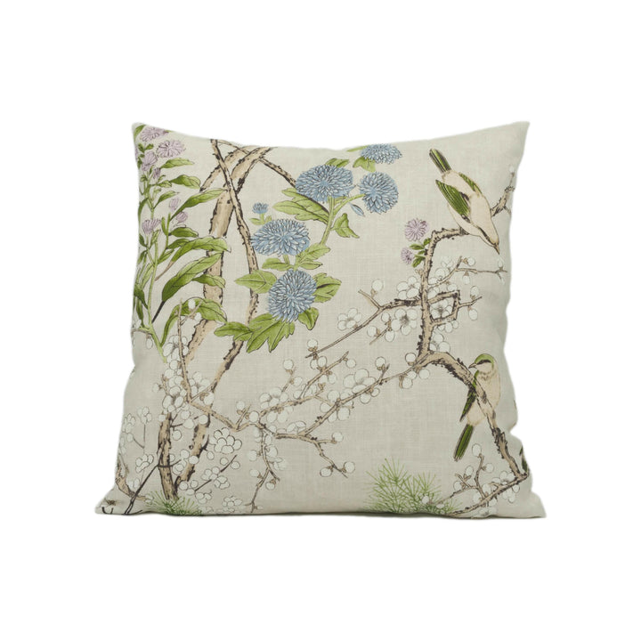 Thibaut - Katsura - Cream &amp; Lavender - Japanese Maple Floral Designer Cushion Cover - Cream Purple Bird Throw Pillow - Asian Inspired Pillow.