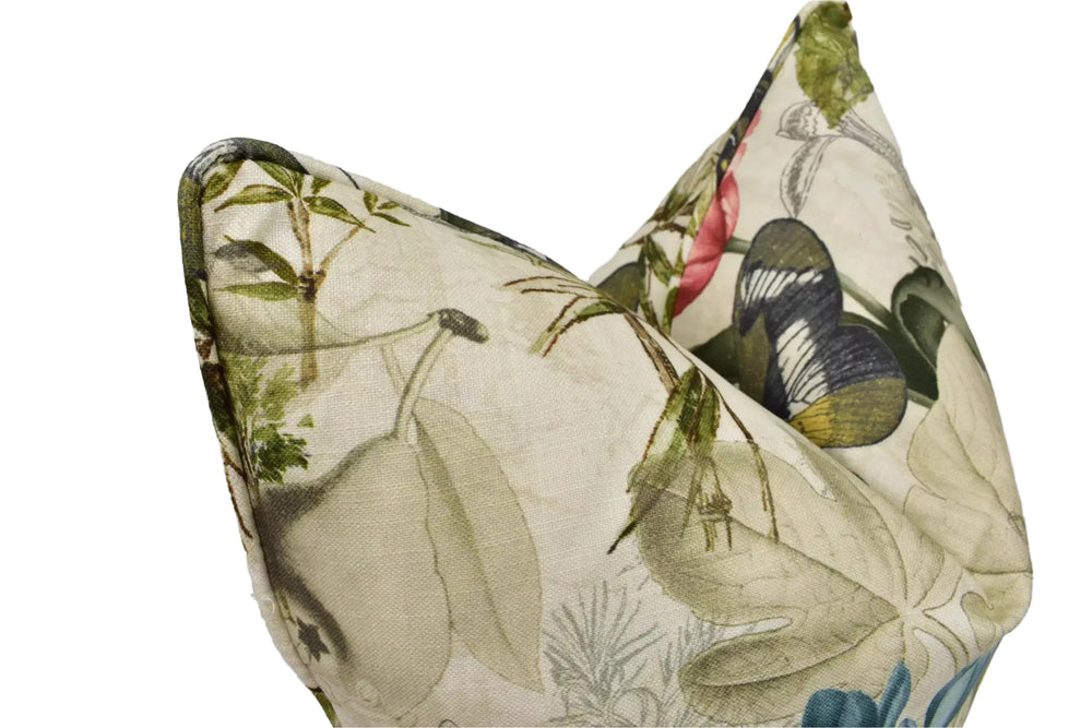 a close-up view of a decorative pillow with a floral print design.