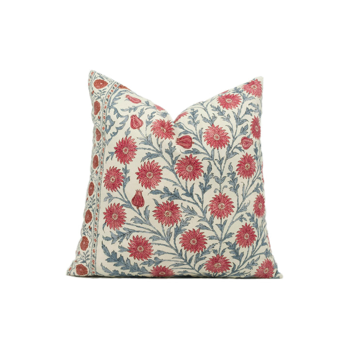 Oscar De La Renta for Lee Jofa - Sameera - Red / Blue - Exotic Floral Cushion Cover - Self Piped Throw Pillow - Designer Home Décor.