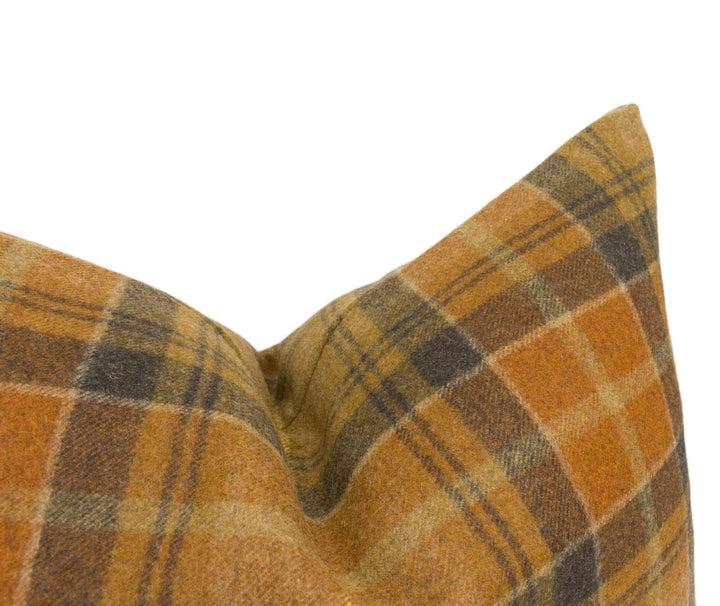 Abraham Moon - Vintage - Caramel -  100% Wool Cushion Cover - Designer Plaid Pillow Cover - Handmade Custom Abraham Moon Pillow.