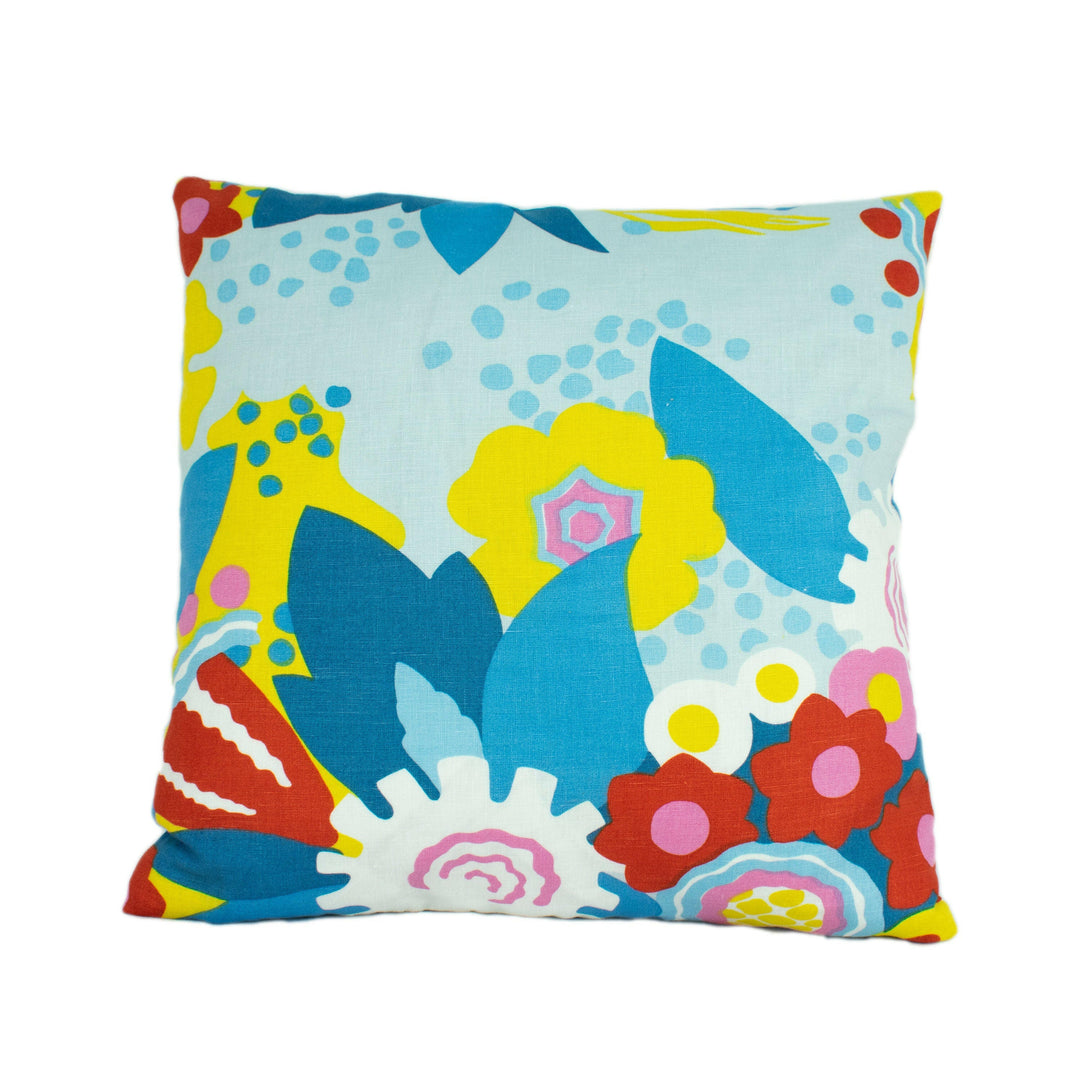 Schumacher - Anita - Sky &amp; Red - Exuberant and Sophisticated Floral Designer Cushion Cover - Handmade Throw Pillow Designer Home Decor.