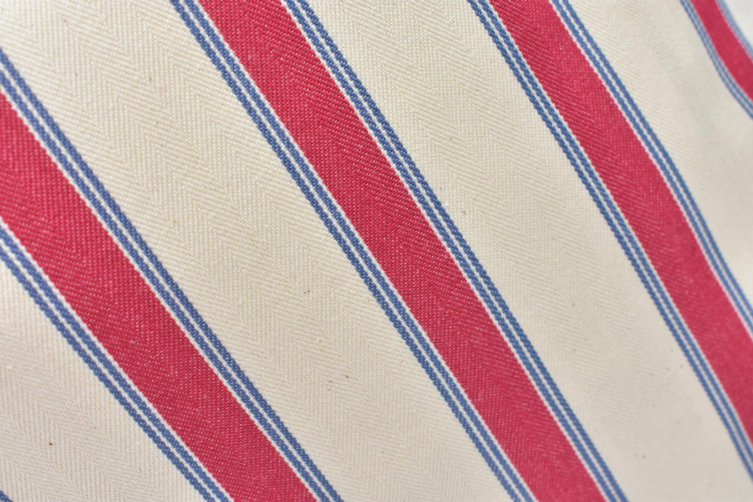 Ian Mankin – Blazer Stripe – Peony/Airforce – Designer Cotton Stripe Cushion with Blue Butterfly Flange
