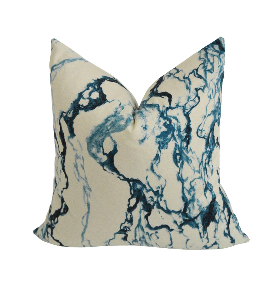 Pierre Frey - Portor - Bleu - Blue White Marble Designer Cushion Cover - Modern Desgn Throw Pillow - Ink Splash Pillow Cover - Custom Decor.