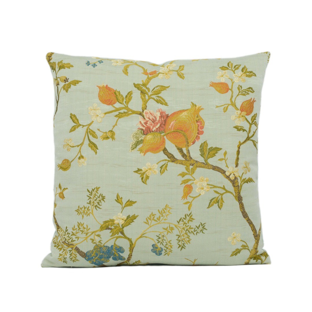 Scalamandre - Melograno - Multi on Sky Blue - Romantic Whimsical Indian European Lampas  Designer Cushion Cover - Luxury Throw Pillow Home.