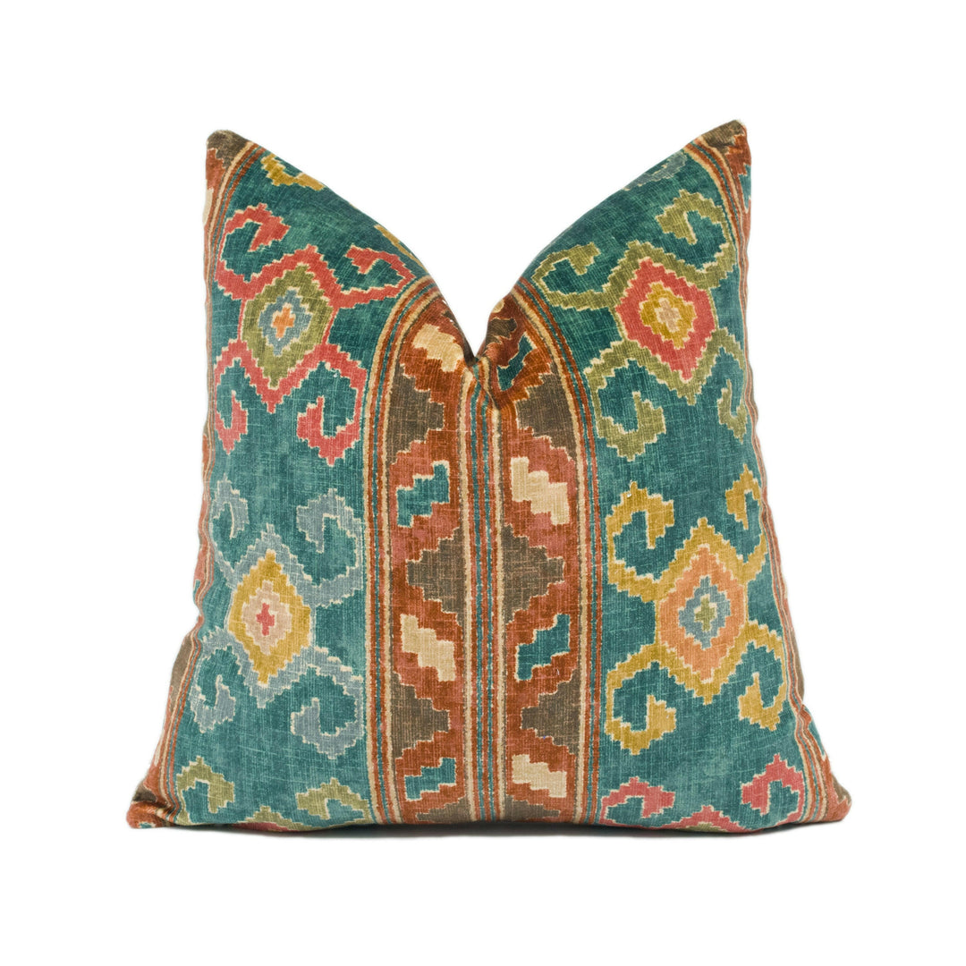 Mulberry - Nomad Velvet - Spice - Ethnic Carpet Inspired Geometric Cushion Cover - Handmade Throw Pillow - Designer Home Décor.