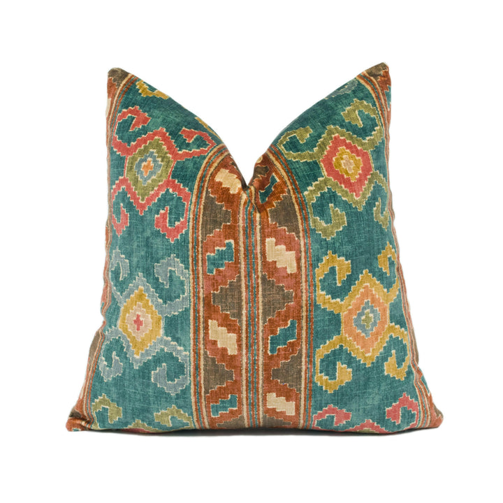 Mulberry - Nomad Velvet - Spice - Ethnic Carpet Inspired Geometric Cushion Cover - Handmade Throw Pillow - Designer Home Décor.