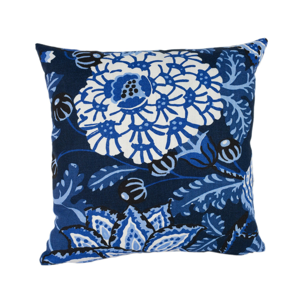 Thibaut - Mitford - Navy - Vintage 1920's Block Print Floral Designer Cushion Cover - Luxury Throw Pillow - Handmade Home Decor.