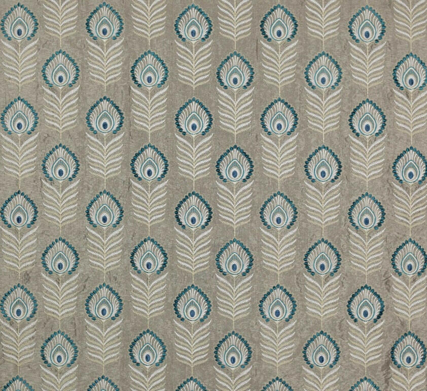 Jane Churchill - Sula - Teal - Bold Embroidered Jewel Peacock Feather Designer Cushion Cover - Luxury Throw Pillow - Handmade Home Decor.